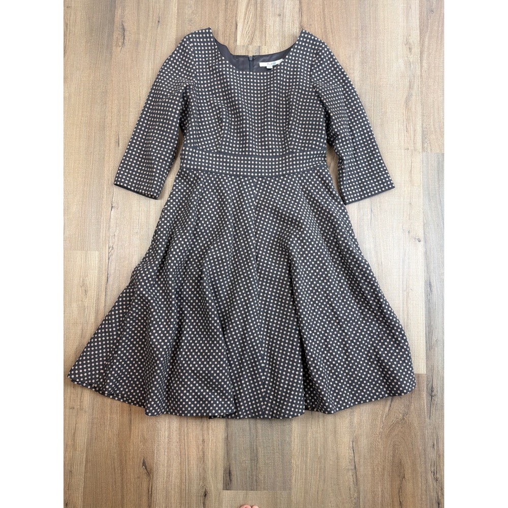 Boden Gray Polka Dot Wool Blend Fit Flare Dress 3/4 Sleeve WH583 US 10L